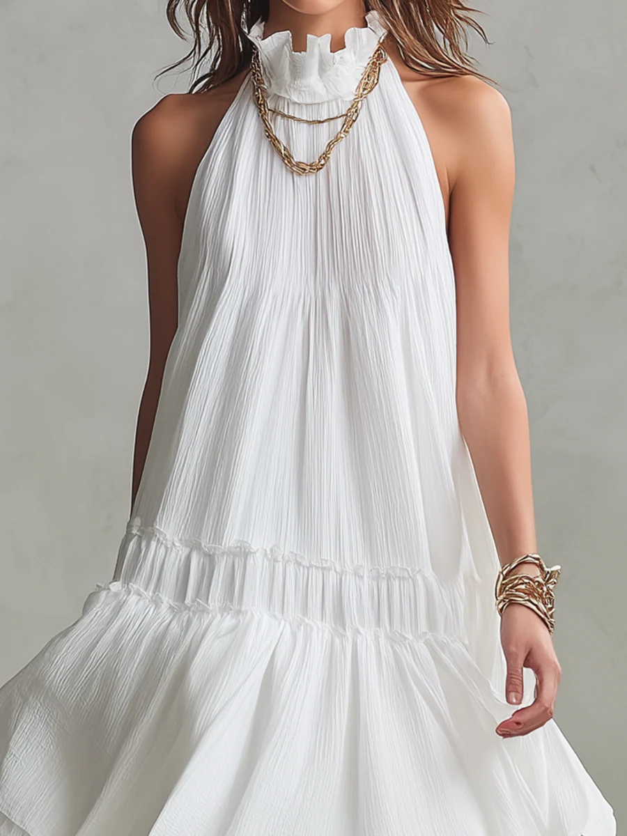 Airy High-Neck Tiered Bohemian Maxi Dress - Image 4
