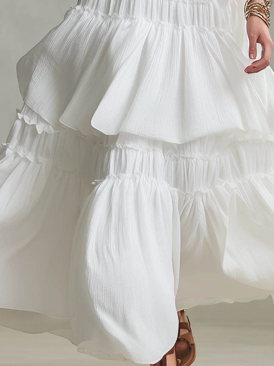 Airy High-Neck Tiered Bohemian Maxi Dress - Image 5