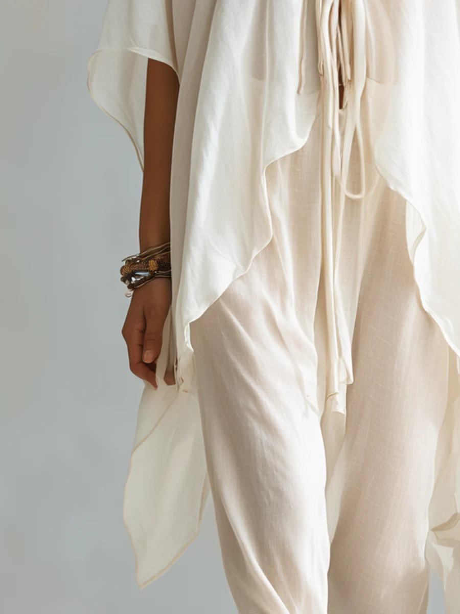 Airy Ivory Lace-up Draped Top - Image 3