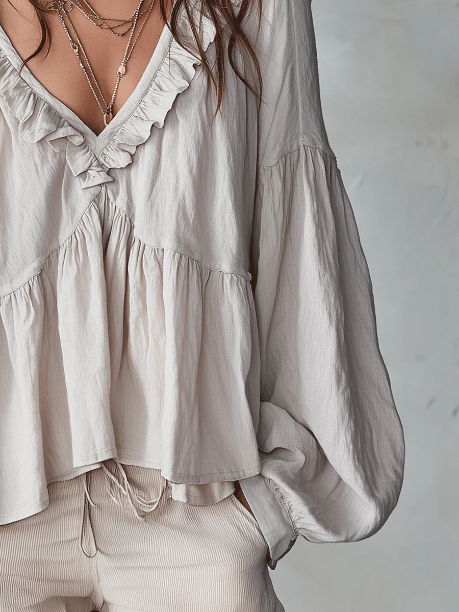 Airy Vintage-Inspired Ruffle Soft Ruffle Bohemian Blouse - Image 13