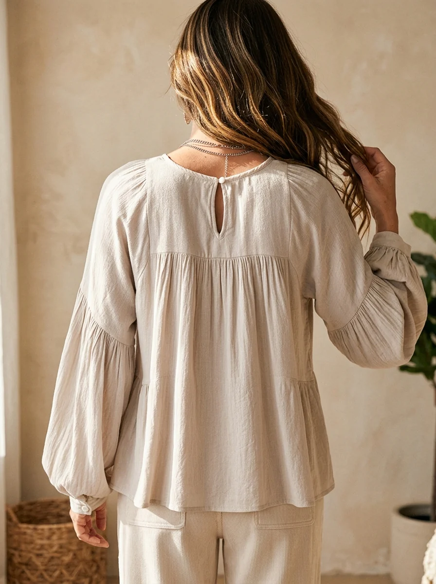 Airy Vintage-Inspired Ruffle Soft Ruffle Bohemian Blouse - Image 4