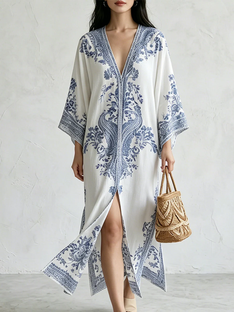 Azure Paisley Resort Maxi Dress - Image 2