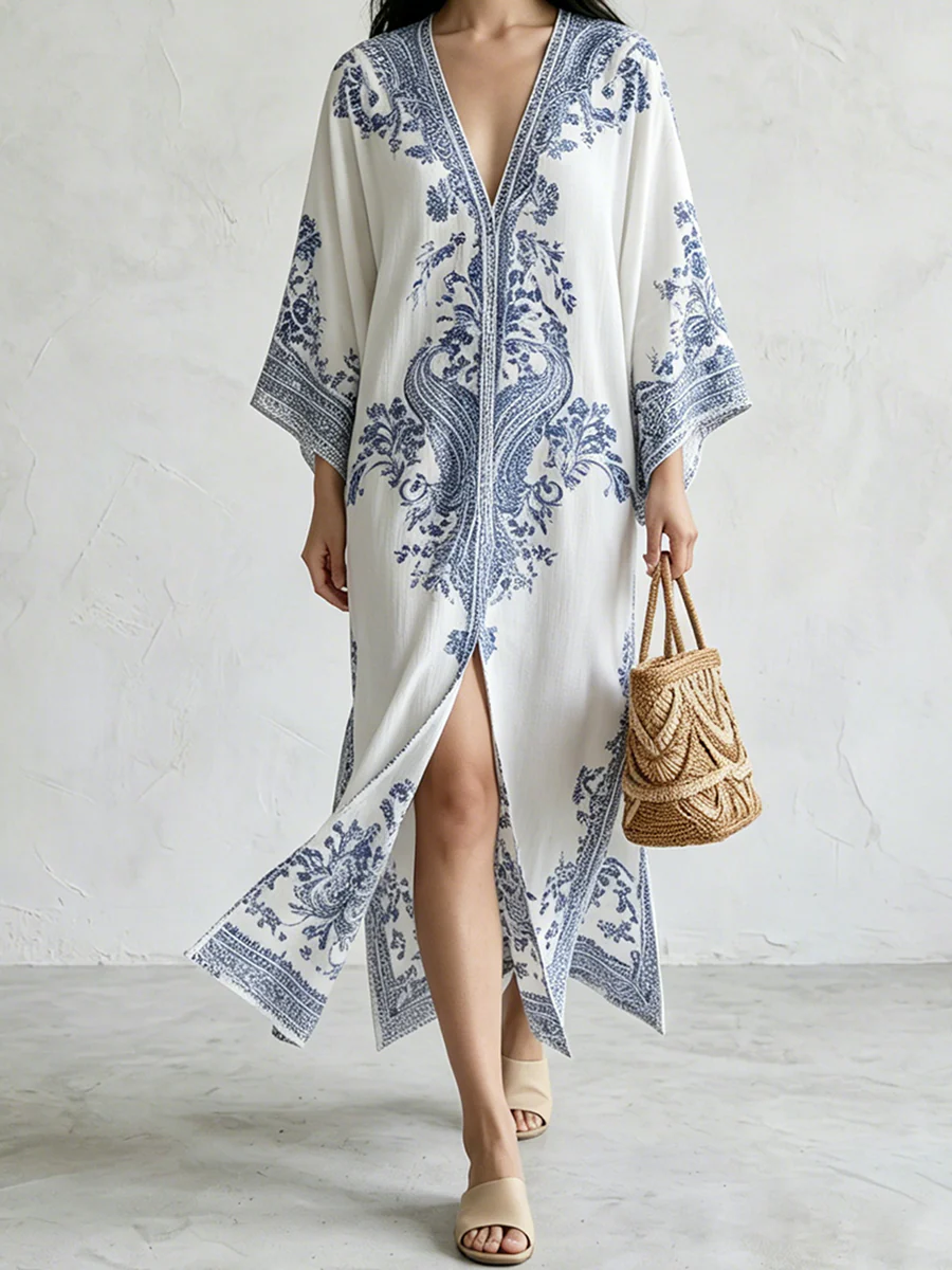 Azure Paisley Resort Maxi Dress - Image 3