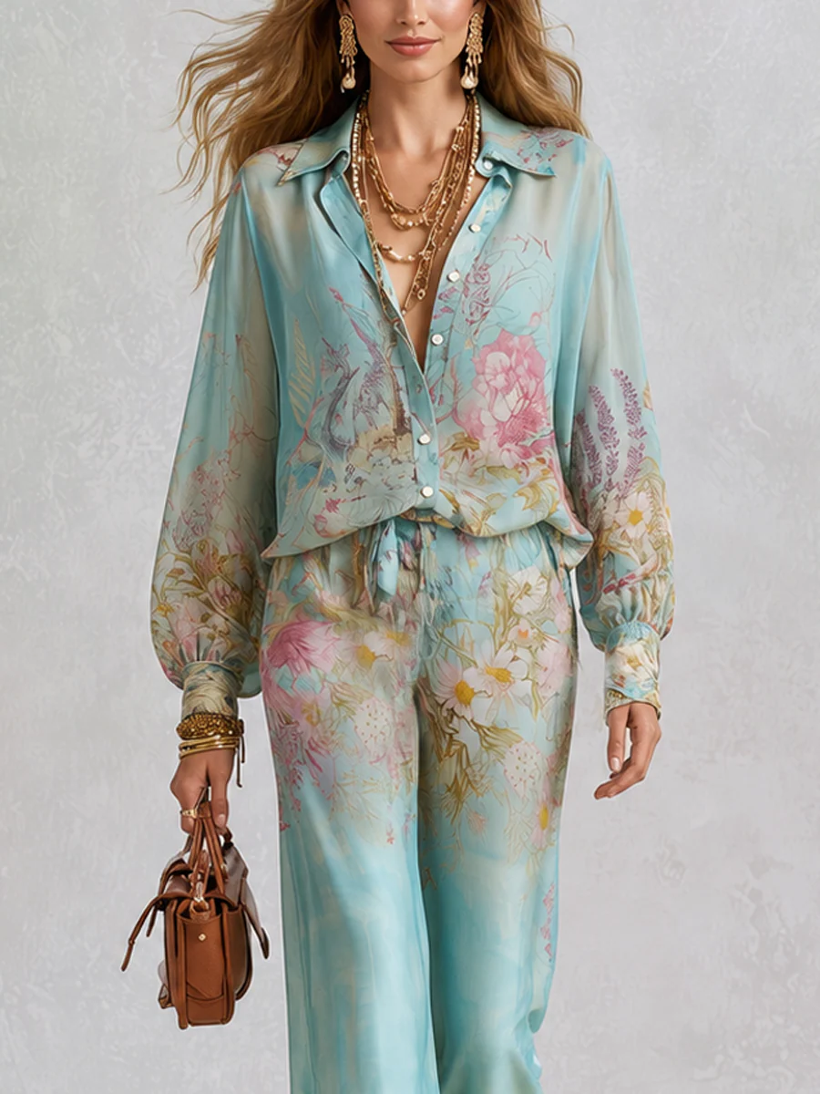 Baroque Blue Floral Print Set - Image 2