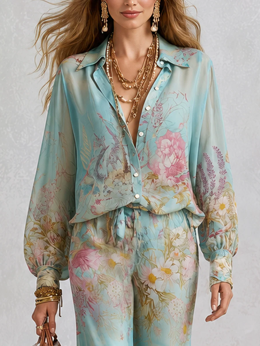 Baroque Blue Floral Print Set - Image 3