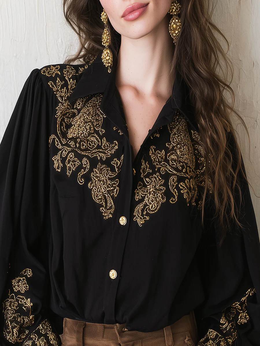 Black Baroque Embroidered Button Shirt - Image 2