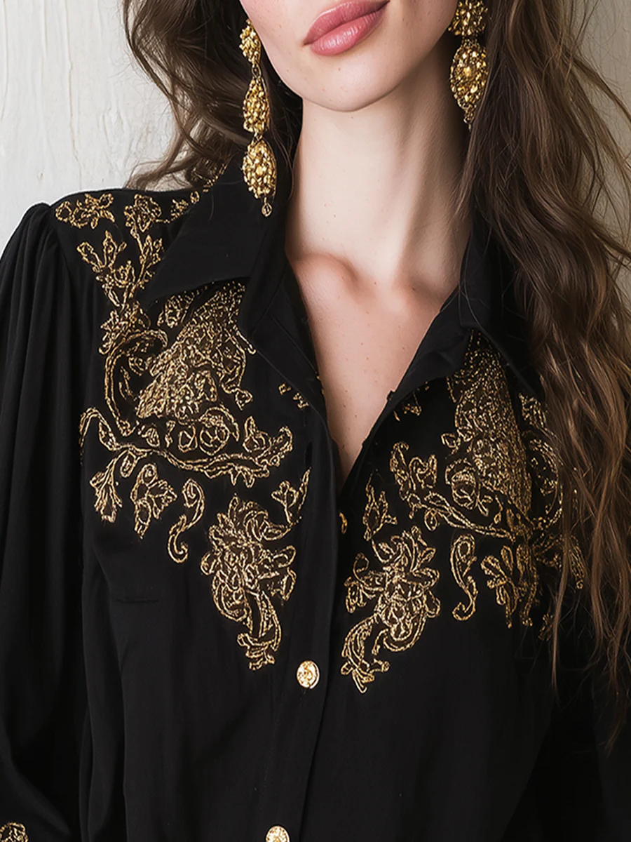 Black Baroque Embroidered Button Shirt - Image 3