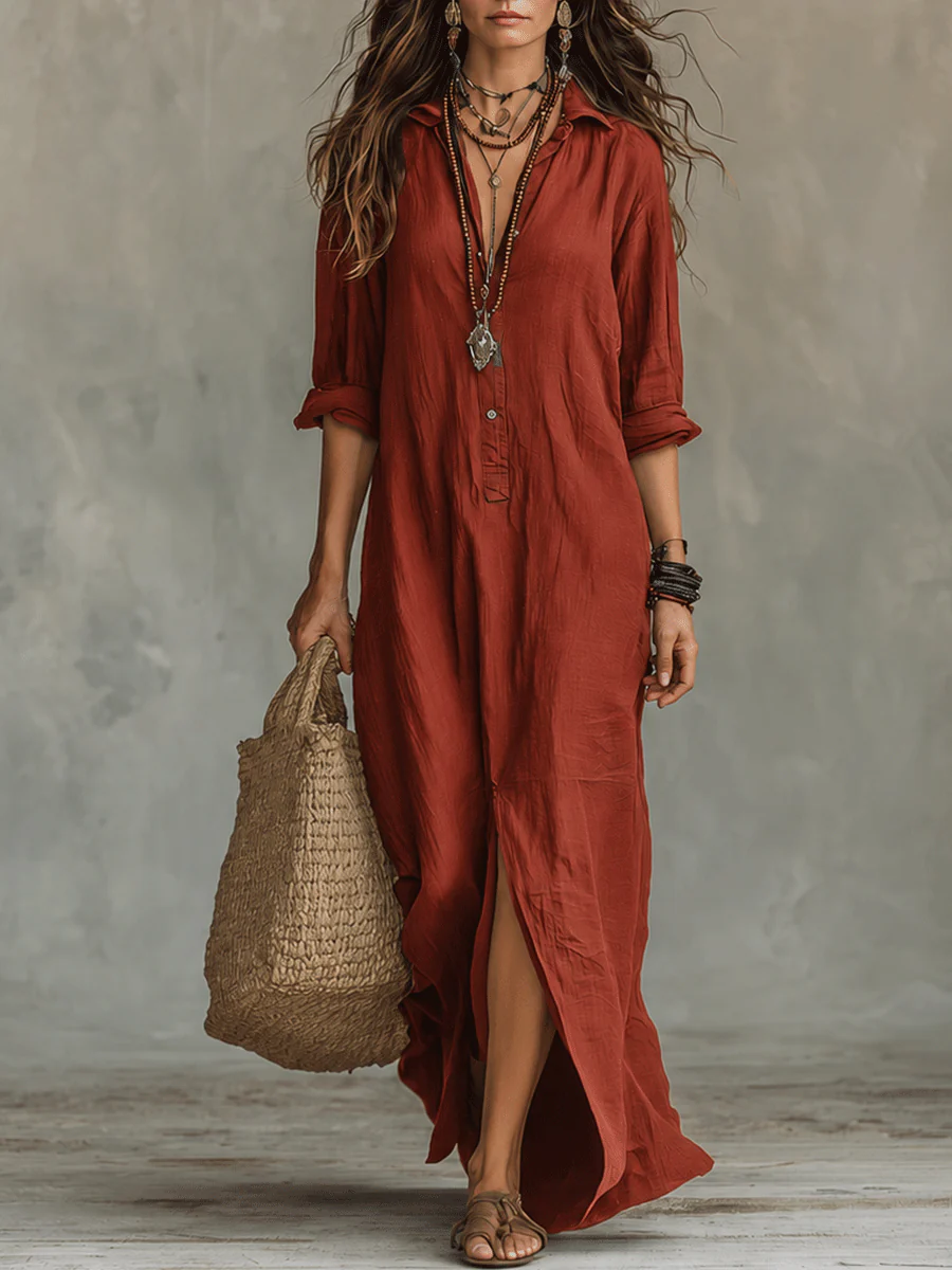 Black Button-Front Bohemian Shirt Maxi Dress - Image 7