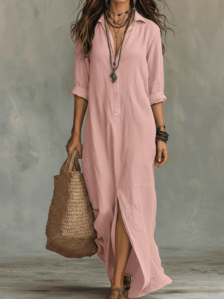 Black Button-Front Bohemian Shirt Maxi Dress - Image 9