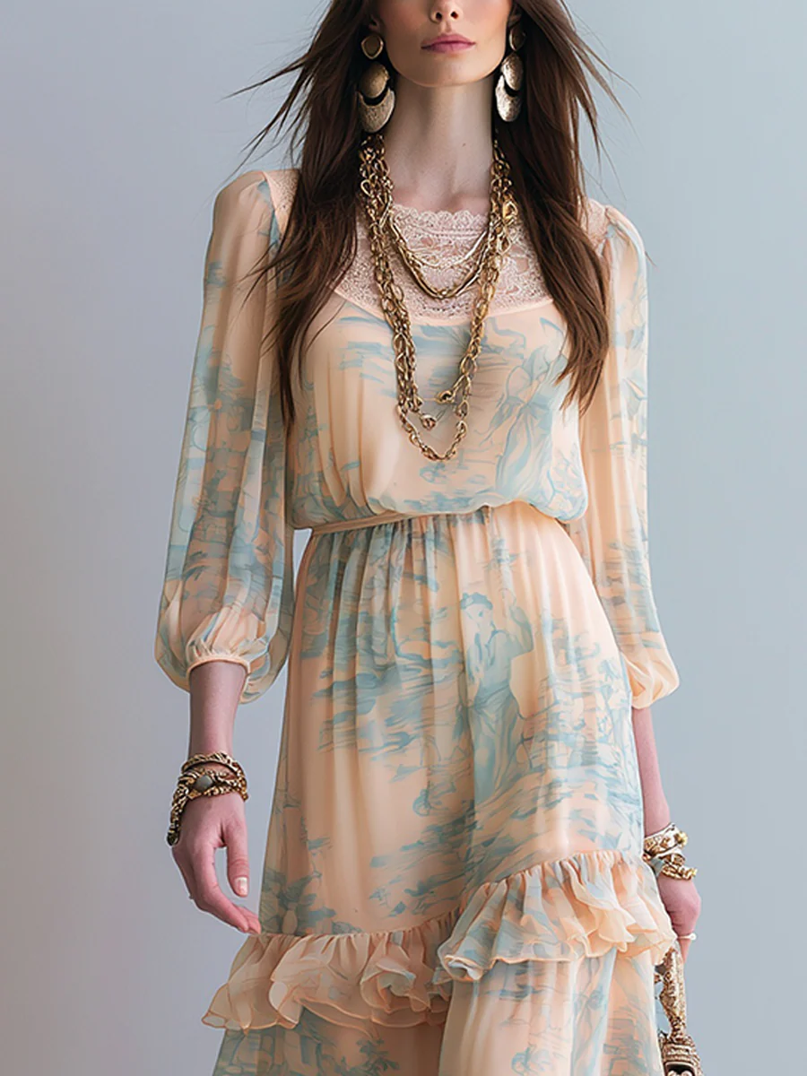 Bohemian Apricot Ruffled Maxi Dress - Image 2