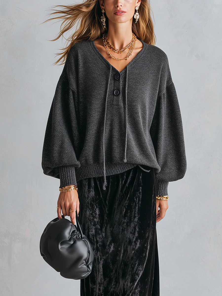 Bohemian Black Knit Top And Velvet Skirt Set - Image 3