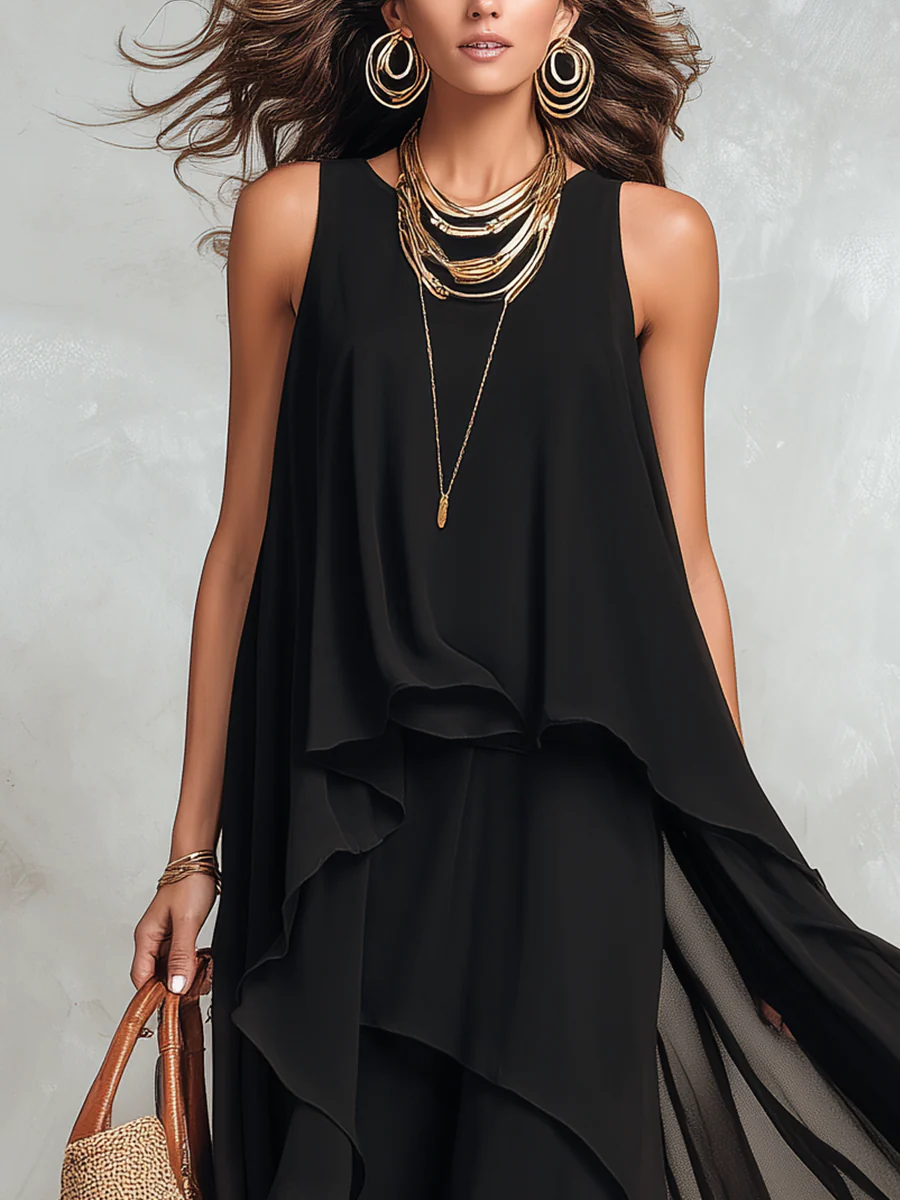 Bohemian Black Layered Chiffon Maxi Dress - Image 4
