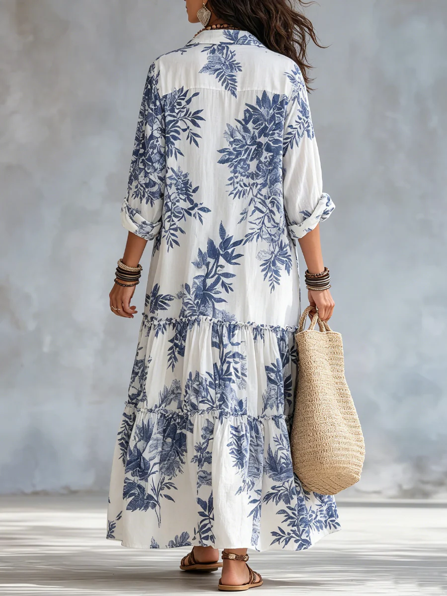 Bohemian Blue Floral Button-down Maxi Dress - Image 6