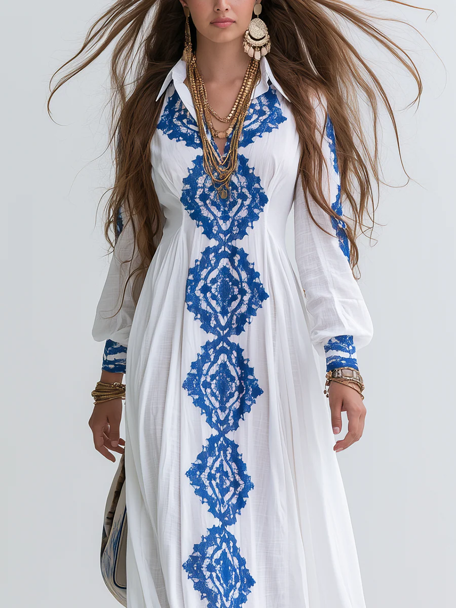 Bohemian Blue Floral Print Maxi Dress - Image 2