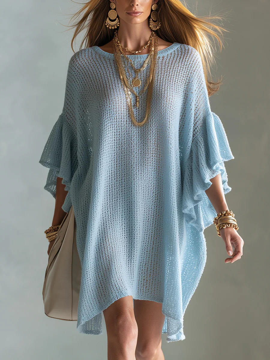 Bohemian Blue Knitted Mini Dress - Image 2