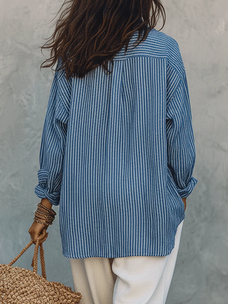 Bohemian Blue Stripe Airy Shirt - Image 2