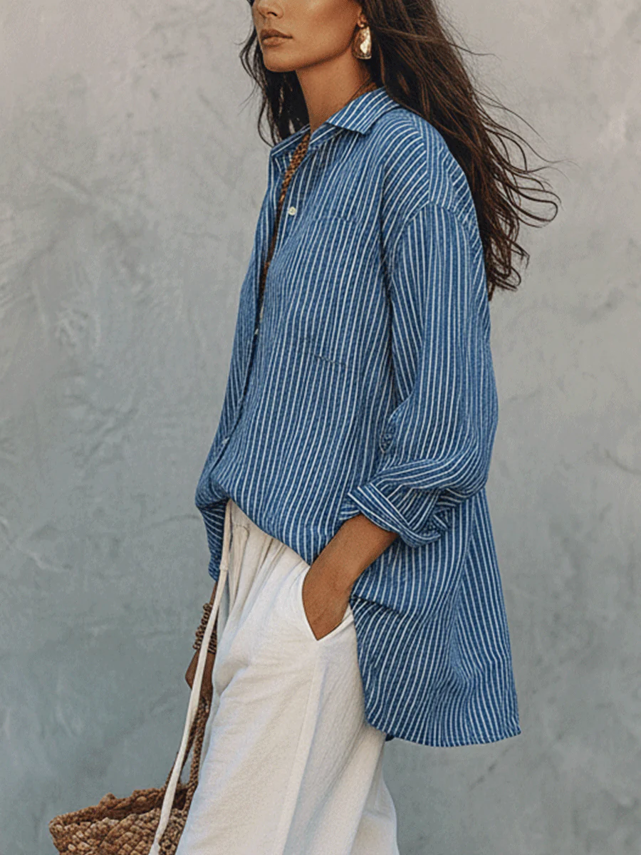 Bohemian Blue Stripe Airy Shirt - Image 3