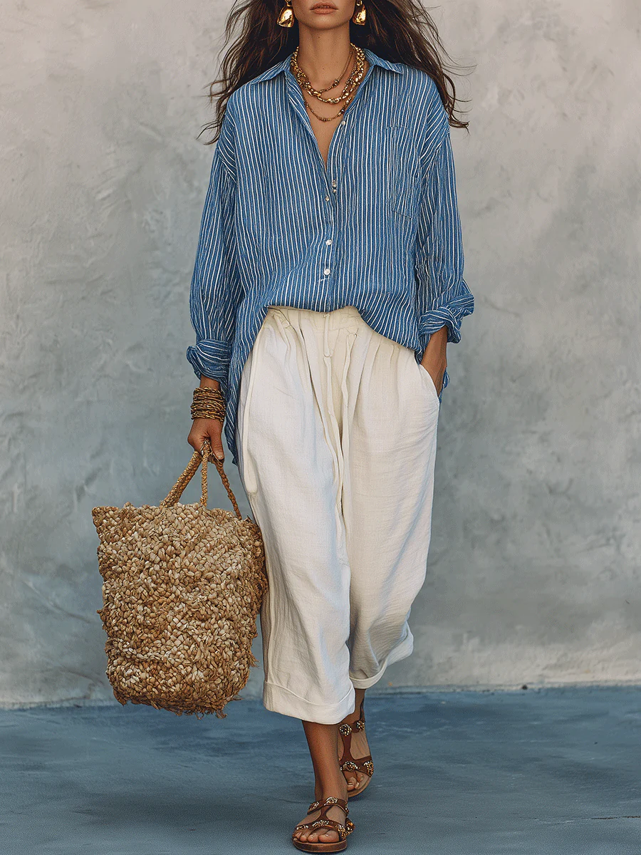 Bohemian Blue Stripe Airy Shirt - Image 4
