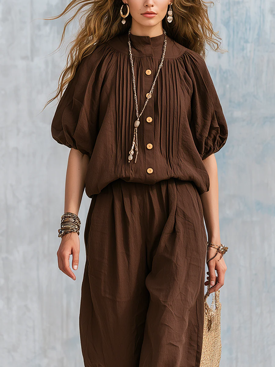 Bohemian Brown Cotton And Linen Suit - Image 2