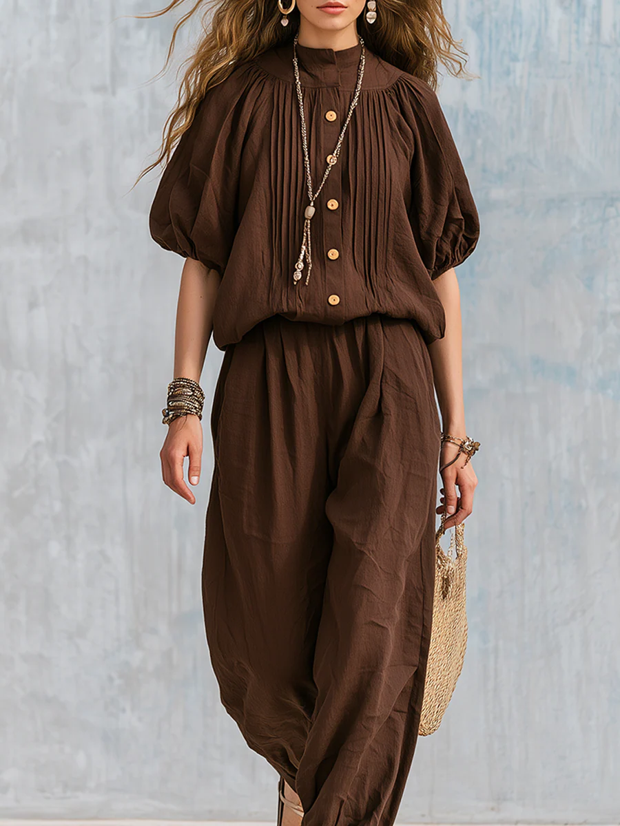 Bohemian Brown Cotton And Linen Suit - Image 3