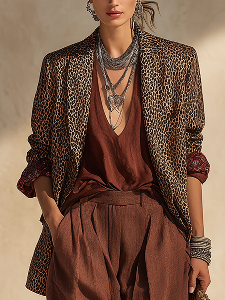 Bohemian Brown Leopard Print Suit - Image 2
