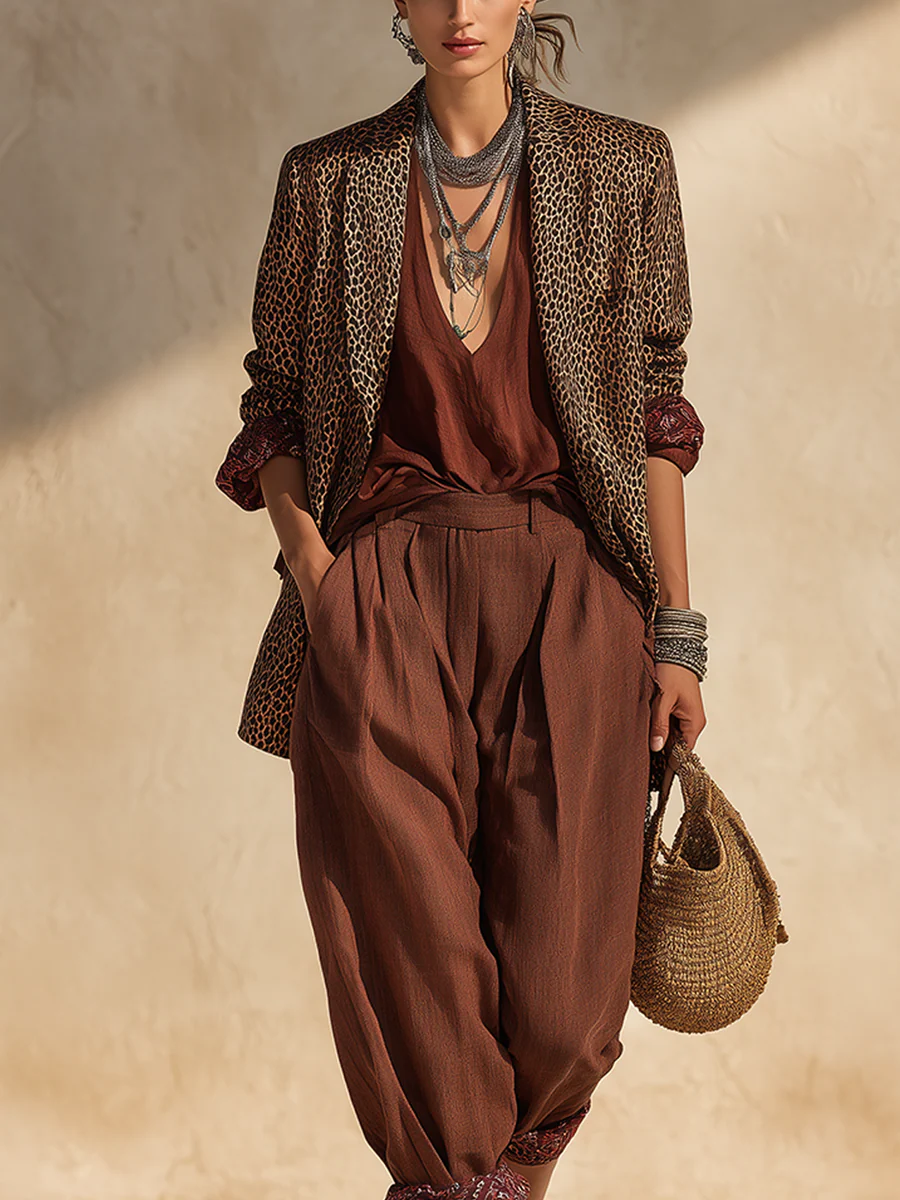 Bohemian Brown Leopard Print Suit - Image 3