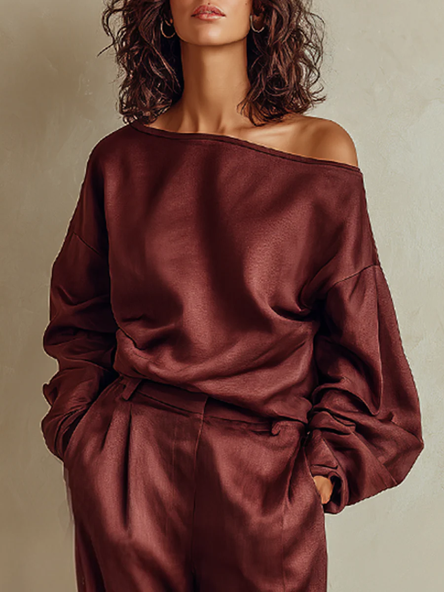 Bohemian Burgundy Red Off Shoulder Trouser Suit - Image 3