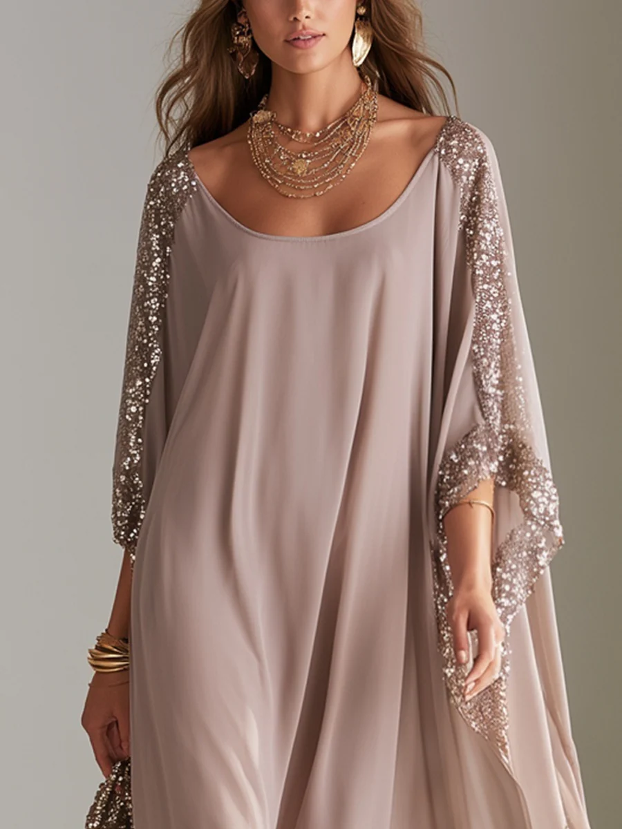 Bohemian Champagne Sequined Long Dress - Image 3