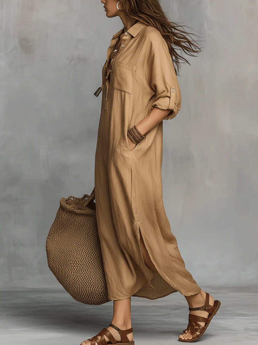 Bohemian Charm Casual Buttoned Dress - Image 2