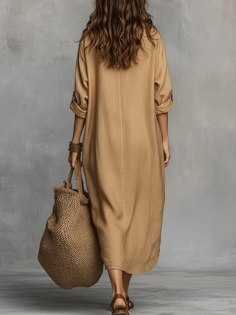 Bohemian Charm Casual Buttoned Dress - Image 3