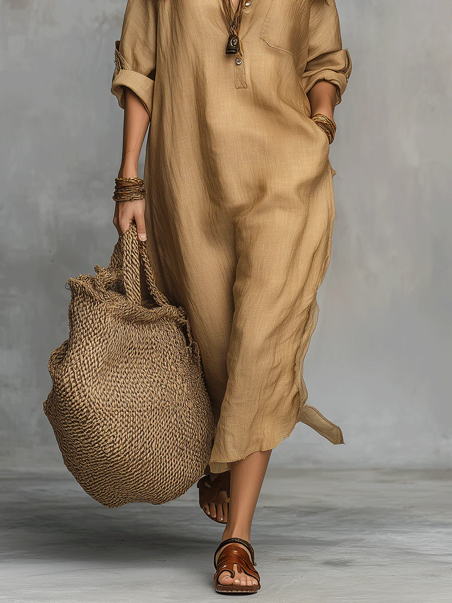 Bohemian Charm Casual Buttoned Dress - Image 5