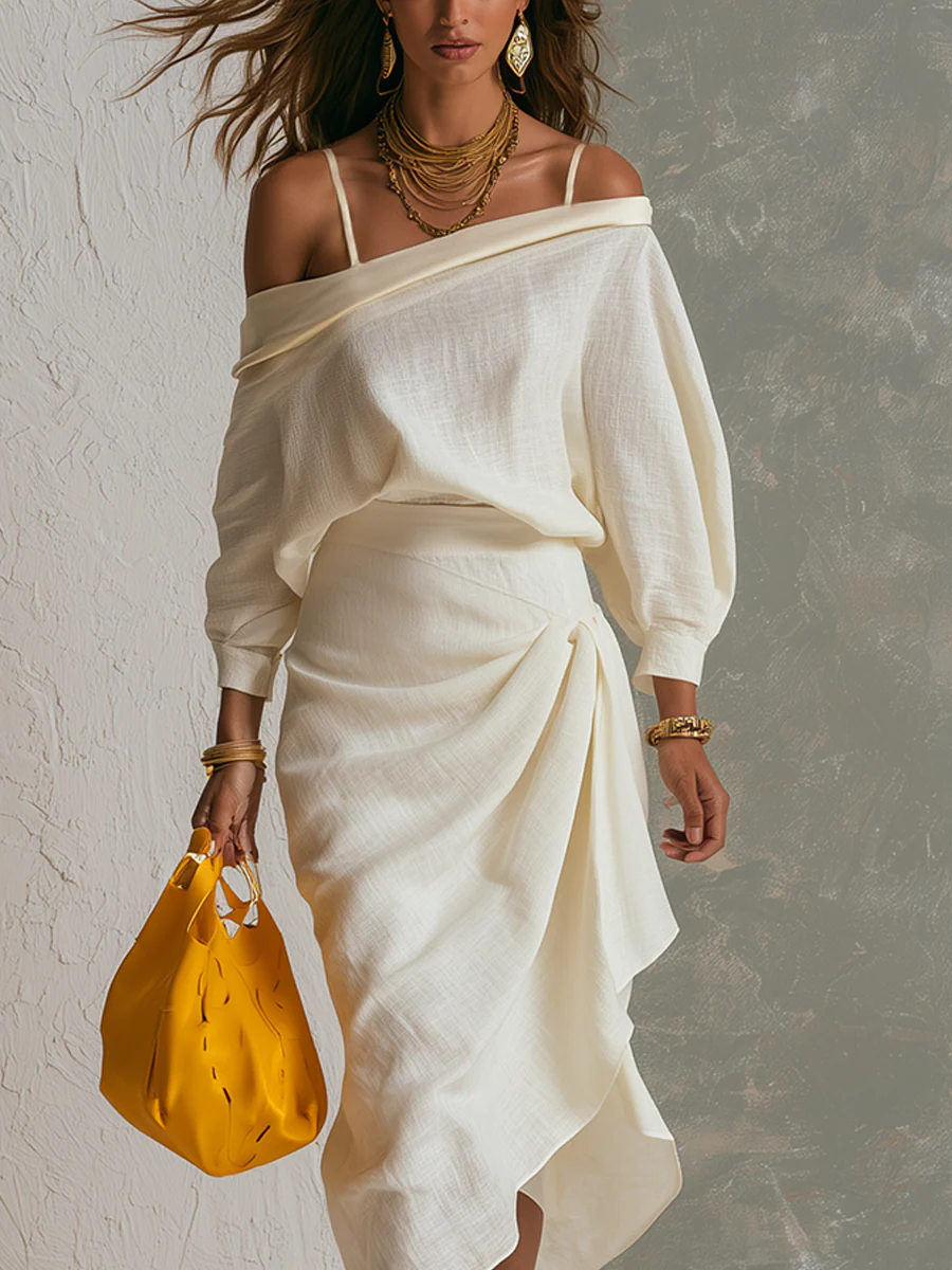 Bohemian Cotton Linen Off Shoulder Top And Skirt Set - Image 2