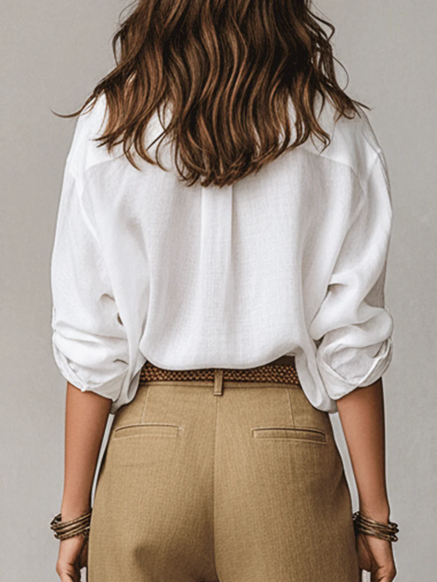 Bohemian Effortless Linen White Blouse - Image 3