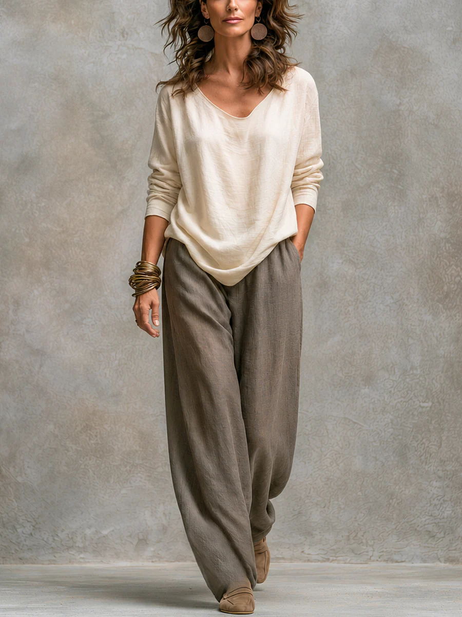 Bohemian Gray Beige Linen Three Piece Suit - Image 2