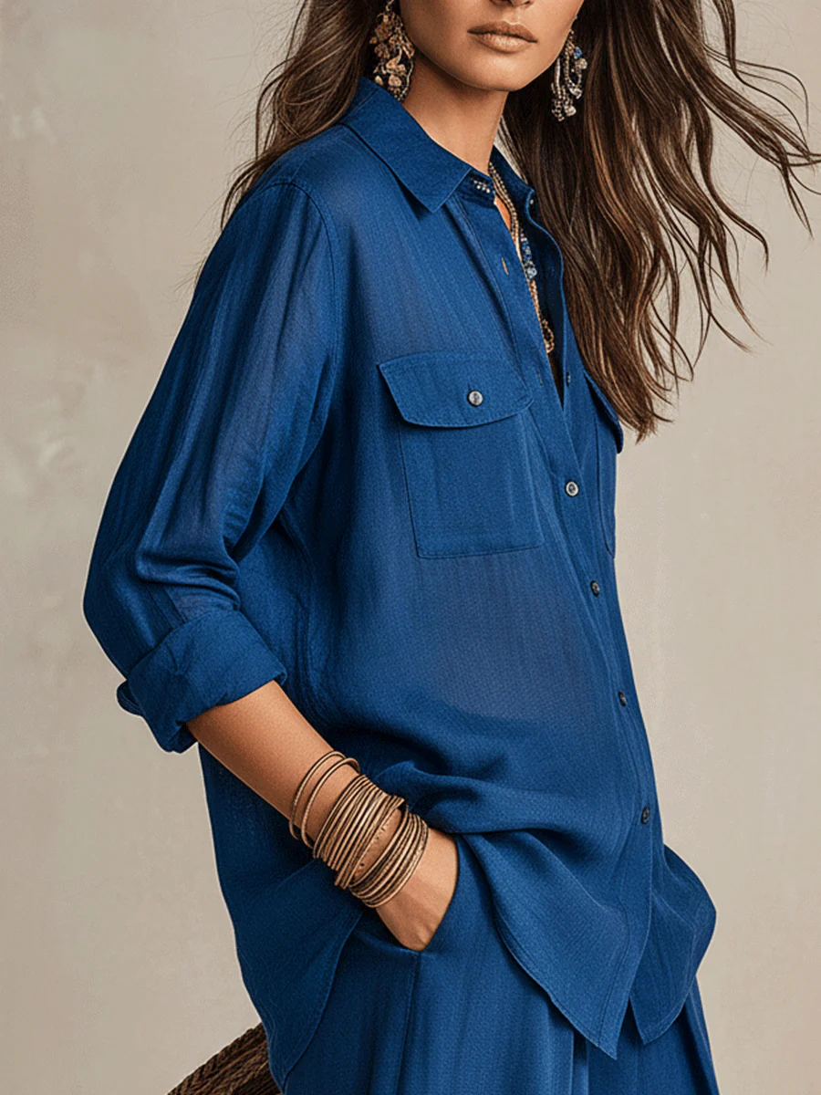 Bohemian Indigo Quiet Ease Button-Down Linen Shirt - Image 3