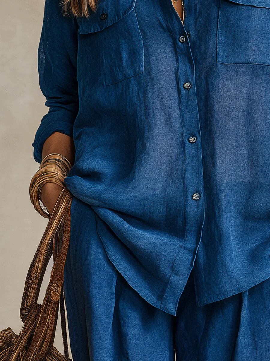 Bohemian Indigo Quiet Ease Button-Down Linen Shirt - Image 5