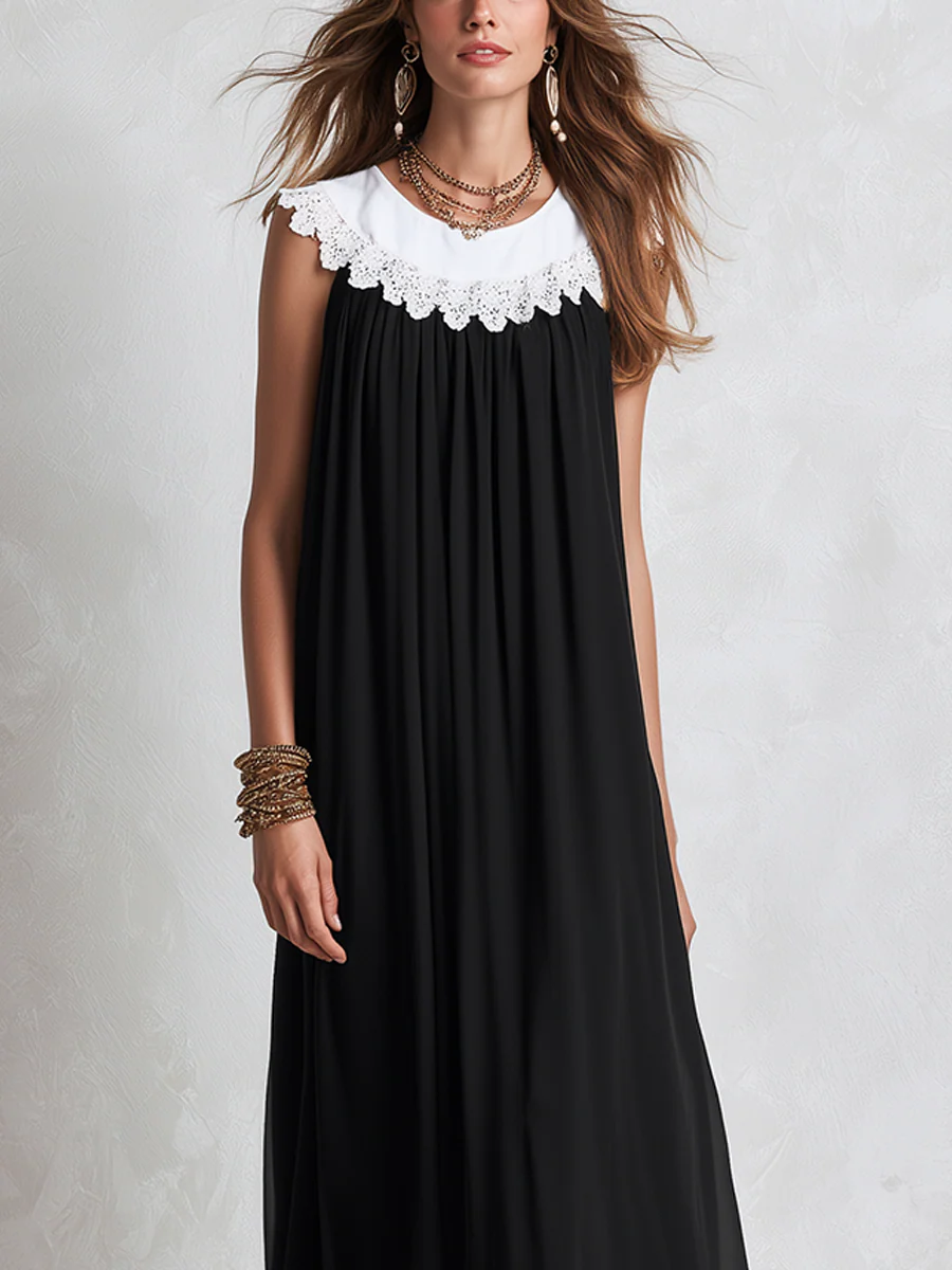 Bohemian Lace And Chiffon Color Block Maxi Dress - Image 2