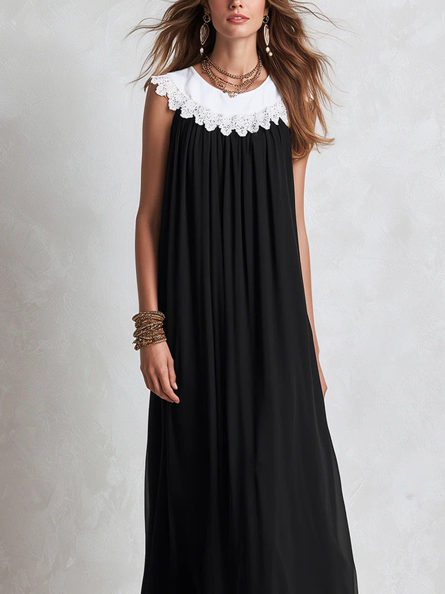 Bohemian Lace And Chiffon Color Block Maxi Dress - Image 3