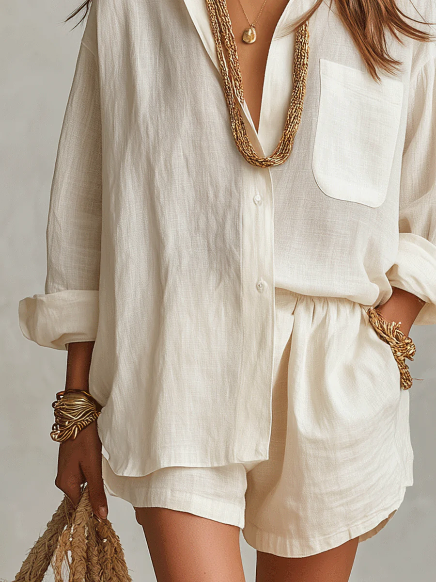 Bohemian Linen Oversized Shirt With Easy Shorts - Image 10