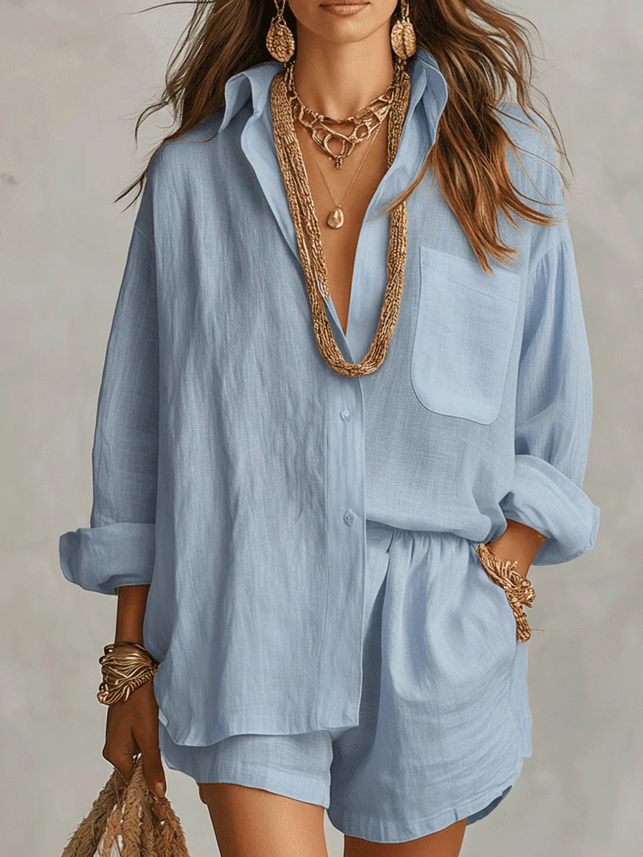 Bohemian Linen Oversized Shirt With Easy Shorts - Image 2