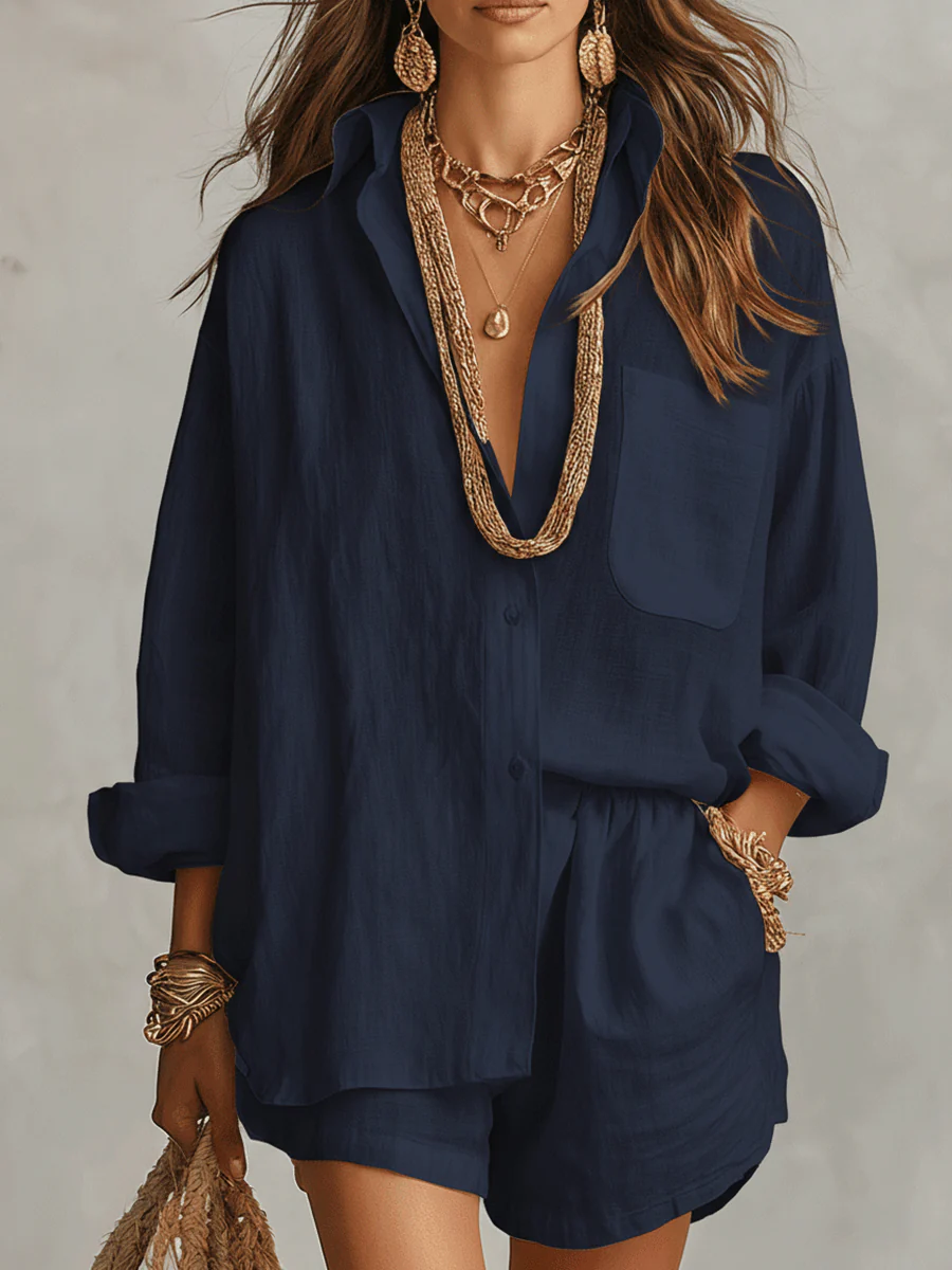 Bohemian Linen Oversized Shirt With Easy Shorts - Image 3