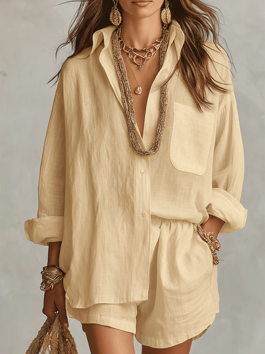 Bohemian Linen Oversized Shirt With Easy Shorts - Image 4