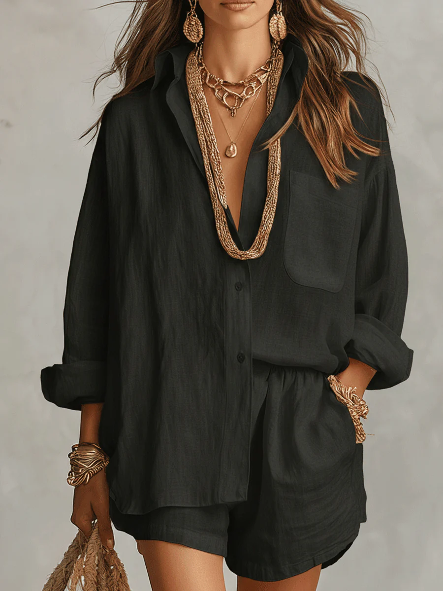 Bohemian Linen Oversized Shirt With Easy Shorts - Image 5