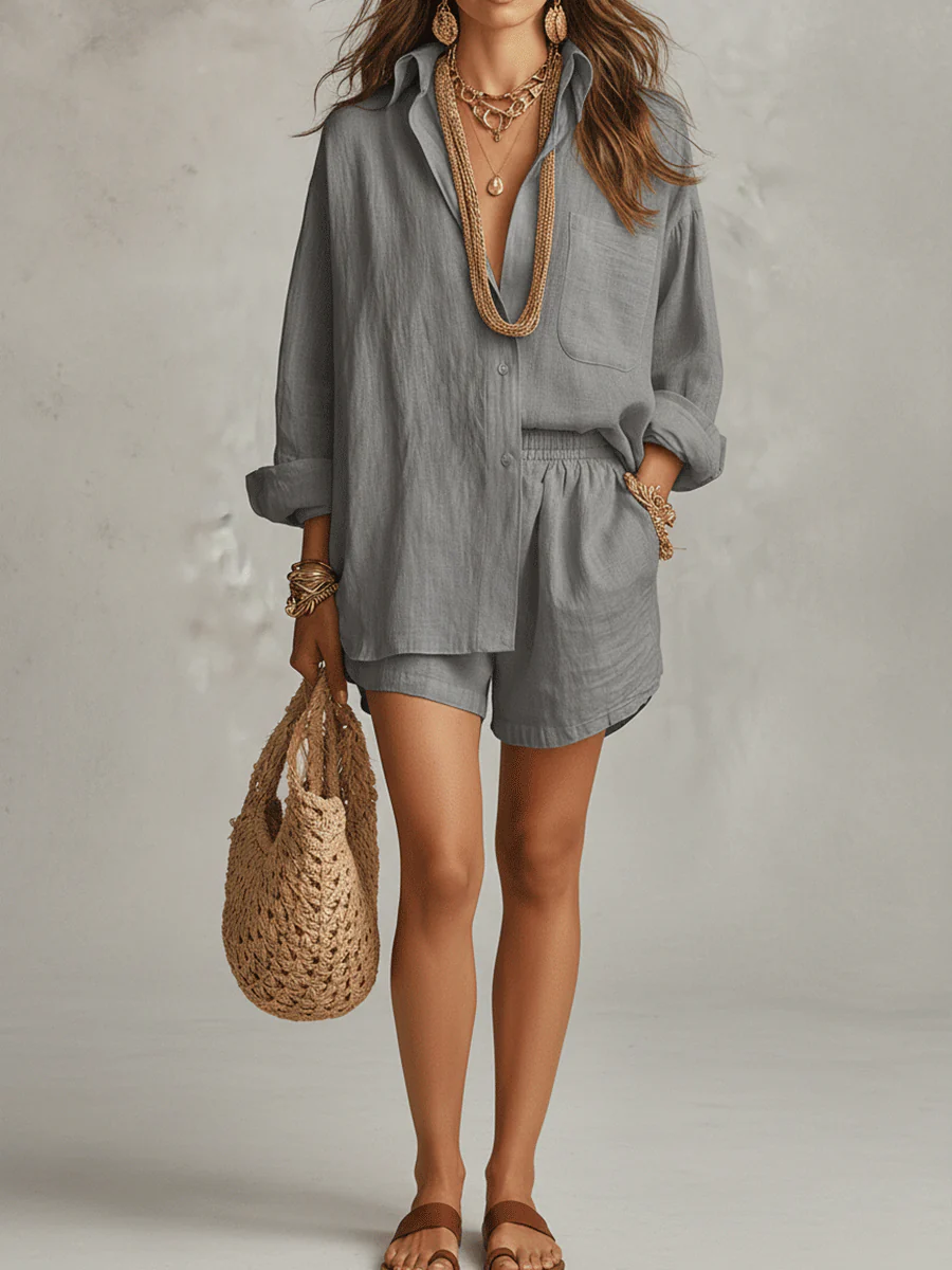 Bohemian Linen Oversized Shirt With Easy Shorts - Image 6