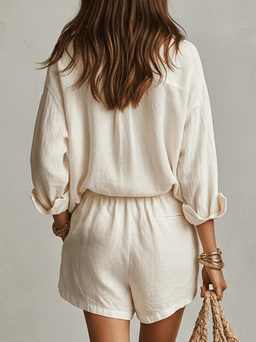 Bohemian Linen Oversized Shirt With Easy Shorts - Image 8