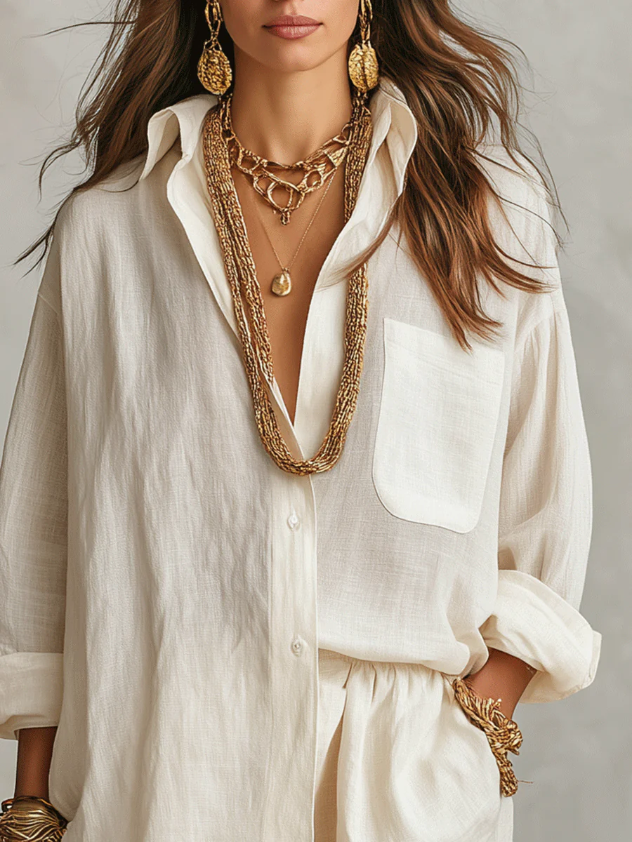 Bohemian Linen Oversized Shirt With Easy Shorts - Image 9