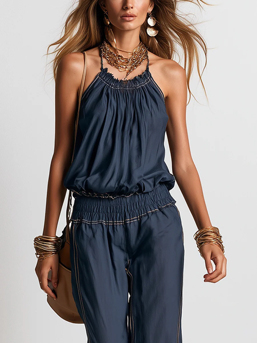 Bohemian Navy Blue Jumpsuit - Image 2