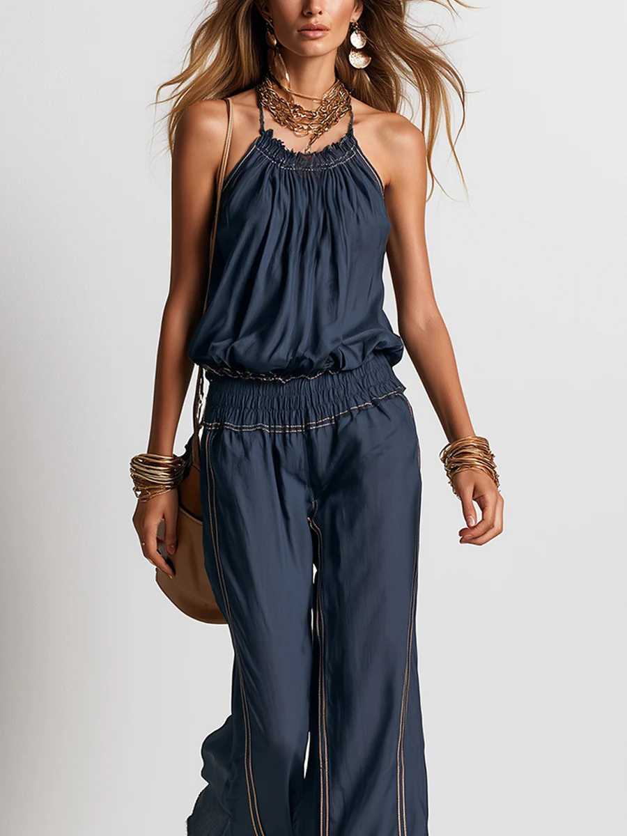 Bohemian Navy Blue Jumpsuit - Image 3