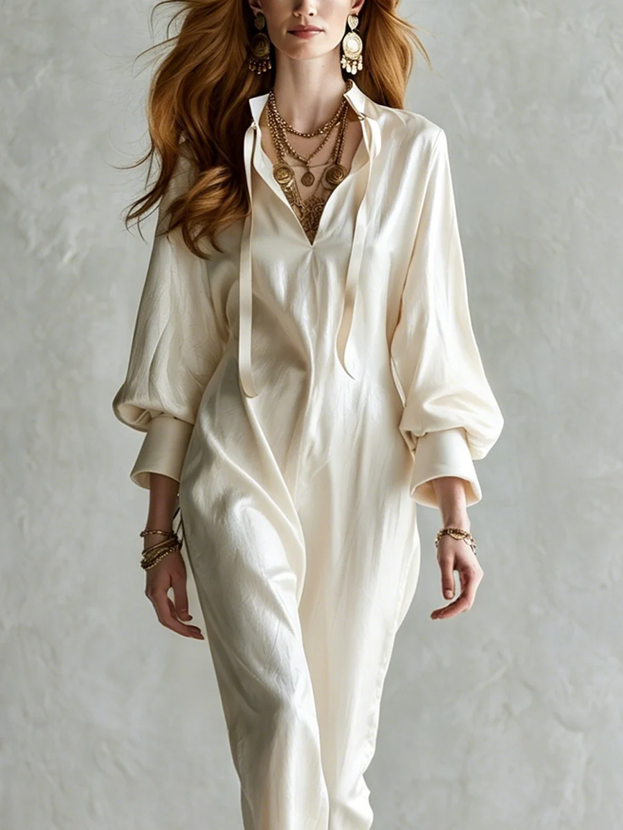 Bohemian Off White Satin Jumpsuit - Image 2