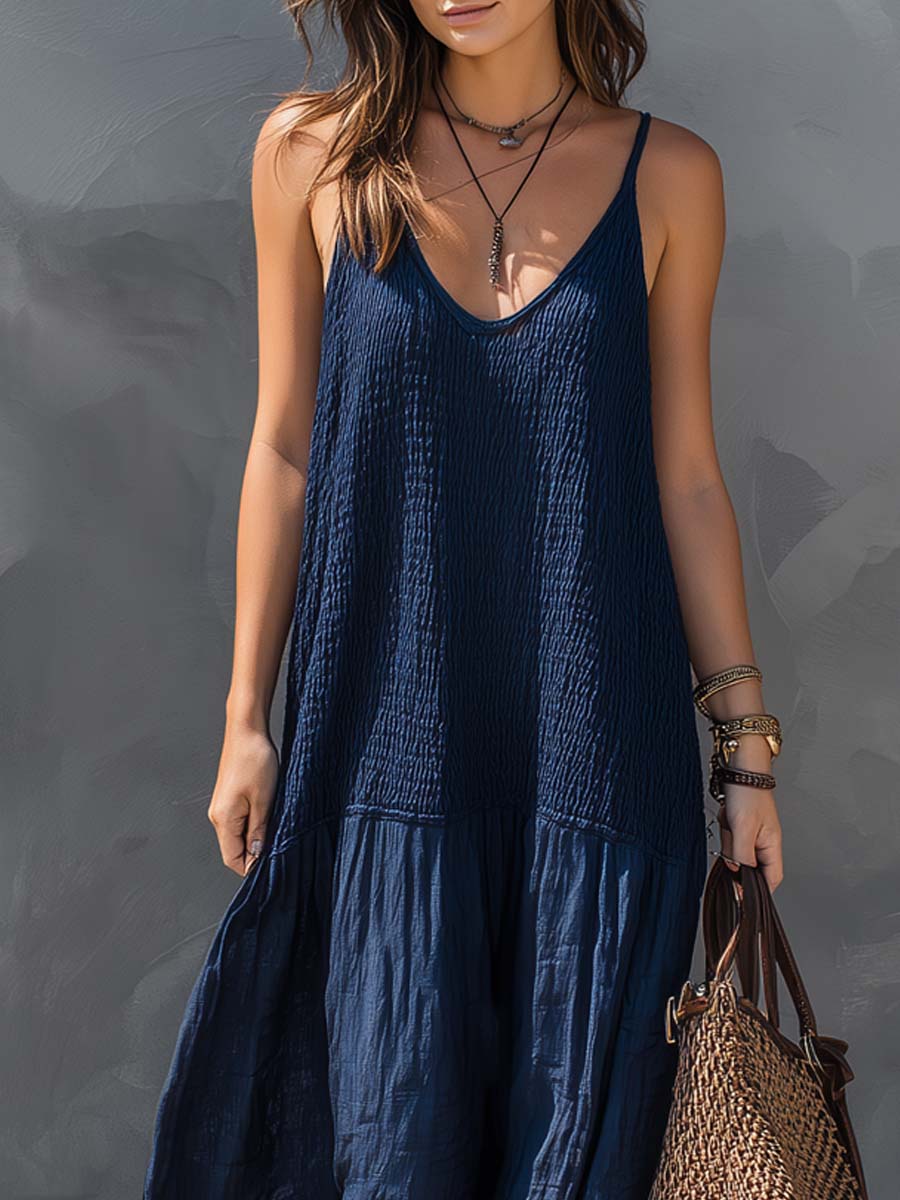 Bohemian Patchwork Cotton Linen Maxi Dress - Image 3